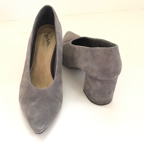 SEYCHELLES Chunky Heel Suede Pointed Toe Heels Gray Women’s Size 9 - Picture 11 of 16
